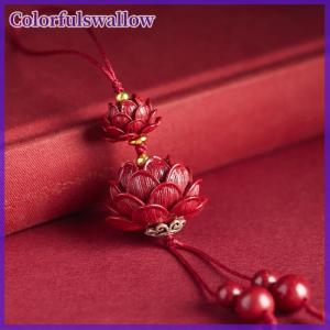 Colorfulswallow Natural Cinnabar Lotus Car Keychain Chinese Style Lucky Phone Chain Bag Pendant Hanging
