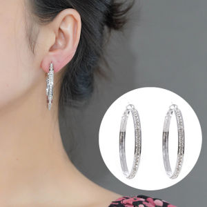 Fashionable Ring Gift 白K电镀微镶锆石耳环女网红冷淡风时尚大耳圈欧美夸张跨境耳饰品