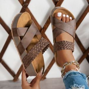 [Free Shipping] Plus-Size Casual Sandals For Women New Style Flat-Soled Thick-Soled With A Single-Strap Design And A Solid Color