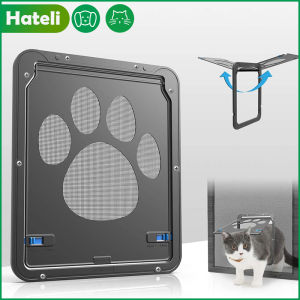 HATELI Pet Cat Door New Safe Lockable Magnetic Screen Outdoor Dogs Cats Window Gate House Enter Freely Fashion Pretty Garden Easy Install