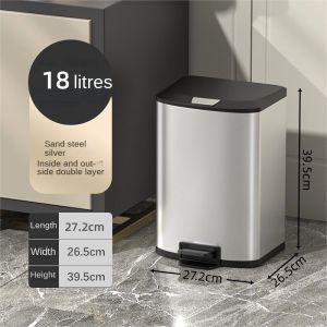 18L Stainless Foot Pedal silver Trash Bin with cover Waste Can with Plastic Bucket Inside
