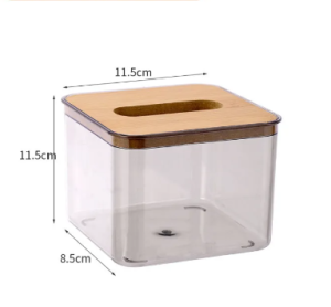 Kotak Tisu Tempat Penyimpanan Tissue Transparan Tutup Kayu Estetik Minimalis Premium Quality