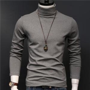 Men T Shirt Thin High Collar Bottoming Shirt Long Sleeved T-shirt Solid Color Autumn and Winter Cool Warm Clothing