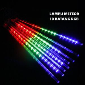 Lampu Meteor LED Hujan 50cm RGB WARNA WARNI 1set 10batang Tinggal Colok