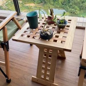 Sacesr Solid Wood Balcony Coffee Tables Square Grid Portable Fold Bedside Table Nordic Simple Countryside Non-install Home Furniture J6H9P