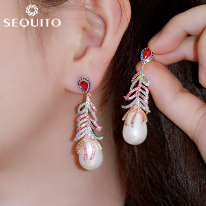 ต่างหูไข่มุกน้ำจืดประดับด้วยเพชรสวิสชุบทอง916กะรัตธรรมชาติ SE392