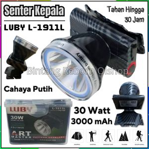 SENTER KEPALA LED LUBY L-1911L 30 WATT BATERAI 3000MAH tahan 30 jam ART MASTER | Senter Kepala Cahaya Putih Super Terang Luby L 1911 L (30W) | BRO