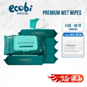 [PREMIUM] Thùng 06 Gói Khăn ướt cao cấp Hermoso gói 80 tờ không mùi không parabens cho em bé
