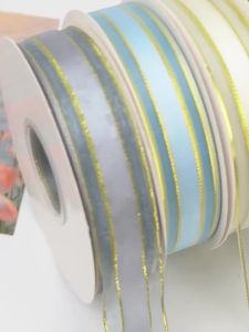 SDSg25mm 45meters Gold Edged Organza Ribbon for Handmade Craft Gift Floral Packing Marriage Christmas Wedding DecoHJO