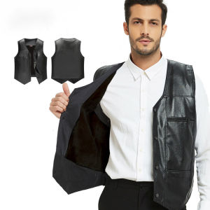 Winter Middle-Aged and Elderly Mens Velvet Leather Vest Daddy Clothes Casual Mens Warm Leather Waistcoat Grandpas Vest