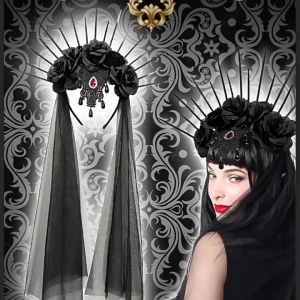 Bữa tiệc Halloween Mạng Che Mặt hairband gothics hoa hồng Headband Trang Phục Cosplay Headgear đạo cụ sân khấu vương miện lễ hội Mũ sắt