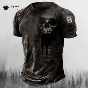 Mens T-Shirt Retro 3D Horror Skull Print Short Sleeve T-Shirt Hip Hop Party Streetwear Summer Mens Oversized Casual Clothing