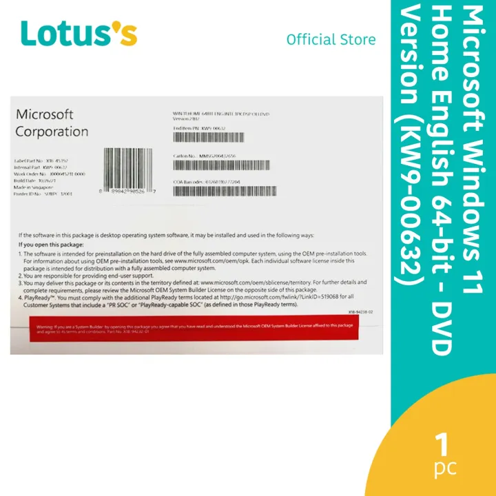 Microsoft Windows 11 Home English 64-Bit - Dvd Version (Kw9-00632)
