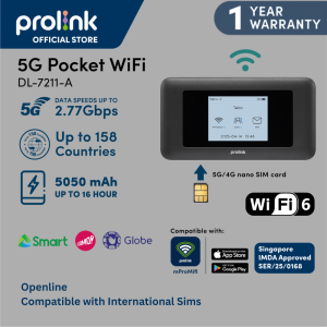 Prolink DL-7211 5G Wi-Fi 6 Mobile Router 5G Pocket Wifi Openline 1200 Mbps Dual Band SMS  5G Mifi AX1800 portable wifi all network