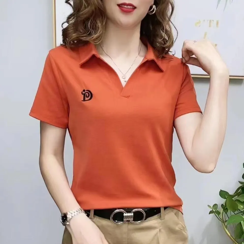 Internet Celebrity Stretch Polo Shirt Women Short Sleeve Versatile