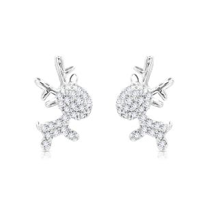 SO SEOUL Let it Snow Xmas Reindeer Diamond Simulant Cubic Zirconia Christmas Pierced Stud Earrings