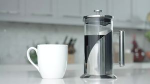 Cafe Du Chateau Stainless Steel French Press Coffee Maker 34 oz - Easy to Use Insulated Coffee Press with 4-Level Filtration Manual Brewer for Tea Camping & Travel with BPA Free Durable Clear Glass