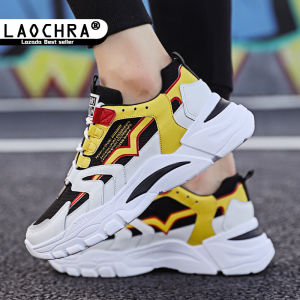 Laochra Men Autumn Sneakers 2021 Platform Lace-up Casual Shoes Retro Style Classic Rubber Chunky Sneakers Wedge Heel Shoes Dad Shoes