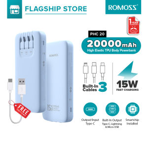 Romoss PHC20 20000mAh powerbank  15W Fast Charging Portable Charger Power bank With Built-in 3 Charging Cables Lightning / Type-C / Micro USB