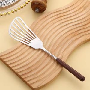 3Pcs Walnut Long Handle Kitchen Cooking Utensils Stainless Steel Shovel Soup Spoon Spatula Set Frying Pan Scoop Spatula Cooking Tools