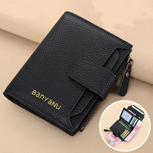 BANYANU Anti RFID Small Cow Genuine Leather Wallet Travel Driver License Holder Purse for Women