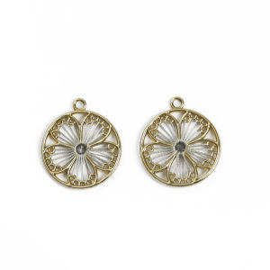 2pcs 25mm Round Flower Charms Alloy Plant Pendant Burgundy For DIY Bracelet Necklace Earrings Jewelry Making Accessories