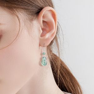 TIMESWIND Natural A-grade Jade Blue Water Ancient Style Water Drop Earrings Female S925 with Certificate