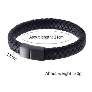 Hitam Gelang Perhiasan Pria Gelang Kulit Kepang Buatan Tangan Gelang Hadiah Gesper Magnetik Besi Anti Karat Hitam