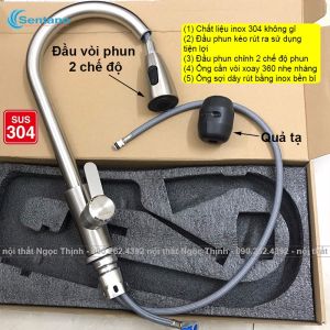[SALE RẺ]Vòi rửa chén bát nóng lạnh dây kéo rút Sentano STN-407 INOX