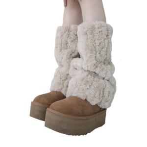 Fuzzy Faux Furs Leg Warmers Furs Heels Long Boots Cuffs Cover Has Elastic One Pair Carnivals Boot Cover JK