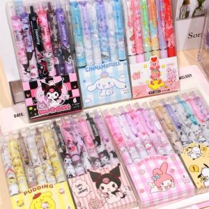 6pcs Sanrio Gel Pen Cartoon Kuromi Hello Kitty My Melody Cinnamoroll Students Stationery Girls Writing Pens 0.5 Black Gifts School Office Signature Pens