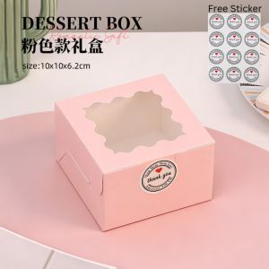 10pcs | Curved Window Pastry Box - Kraft Paper Cake Boxes & Cups with Window muffin tart box