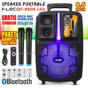 Speaker Bluetooth Karaoke Wireless 8.5 Inch FLECO F-8808 LED Super Woofer Gratis ( 2 MIC TANPA KABEL+REMOT+CASAN USB ) - FAMOUS STAR SHOP
