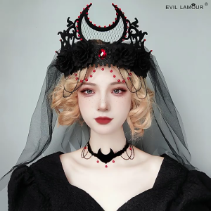Day of the Death Headband Black Veil Crown Gothic Headwear Halloween Baroque Tiara Crown Hair Accessories