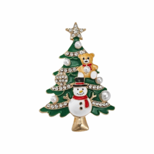 GOXBERK Classic Christmas Tree Brooch Vintage Style Imitation Pearl Rhinestone Brooch New Exquisite Enamel Plant Pins