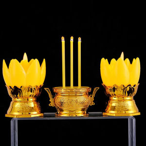 3in1 Thailand Lotus Buddha Candles Flicker LED Wedding Festival Lighting W Incense burner Battery Operated Travel Pray Lamp