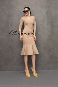 เดรสกระโปรงทรงหางปลา แพทเทรินดูเรียบง่าย ชุดรัดรูป สีสดใส เนื้อผ้ายืด เนื้อผ้าดีมาก NTD205