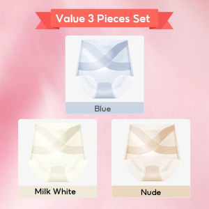 【OFFICIAL】VEIMIA 3-6 Pieces Womens Ice Silk High Waisted Seamless Underwear Tummy Control Brief Panties