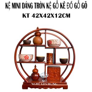 Kệ mini gia dụng gỗ gõ hình tròn cao 42 ngang 45