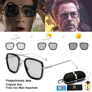 Hawaii Collection Fashion Avenger Tony Stark Flight 006 Style Photochromic Sunglasses Men Square Aviation Brand Design Chameleon Sun Glasses With Original box and Free Ironman keychain
