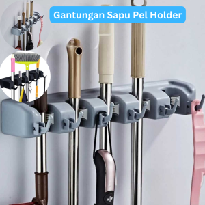 COD Gantungan Sapu Pel Holder dapur 5 Slot / Holder Penggantung Sapu Ijuk Kain pel Tempel di dinding aesthetic elegan kuat kokoh dan tahan lama Staylish