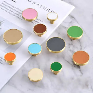 LDIES Solid Brass + Leather Colorful Cabinet Handles Kitchen Cupborad Door Round Knobs Decorative Wardrobe Pulls for Childrens Room 9Y8K3
