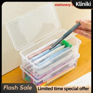 [Kliniki] 1PC Large Capacity Plastic Pencil Box Stackable Translucent Clear Pencil Box Office Supplies Storage Organizer Box