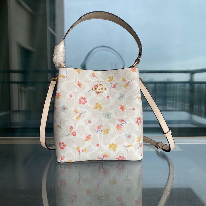 Authentic Coach Small Town Bucket Bag In Signature Canvas With Mystical Floral Print C8610 6951