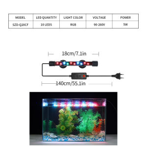 Teekland LED Aquarium Light 5-12W Fish Tank Light Underwater Light Submersible Crystal Glass Light White/Blue/RGB Submersible Aquarium Lamp with Suction Cups & On Off Switch