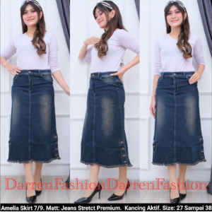 Rok 7/9 Kancing Jeans Span Stretch Import Wanita Remaja Dewasa Terbaru