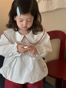 Girls Two-Piece Spring Outfit: Doll Collar Blouse and Casual Pants 2026 Korean-style childrens clothing set