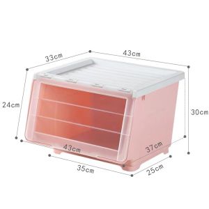 Childrens Toys Large-Capacity Stackable Plastic Storage Box Wheels Transparent Filp Top Home Organizer Open Space Durable Snack Drawer Cabinet Megabox