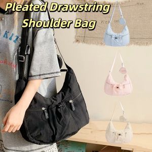 COSE Korean Style Crossbody Dumpling Bag Versatile Large Capacity Nylon Shoulder Bag Classic With Coin Pouch Pleated Drawstring Bag Female