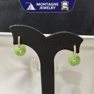 Montagne Jewelry Natural 12mm Grade A Green Jade Earrings Crystal Inset Fine Jewellery 925 Silver Clip Earrings